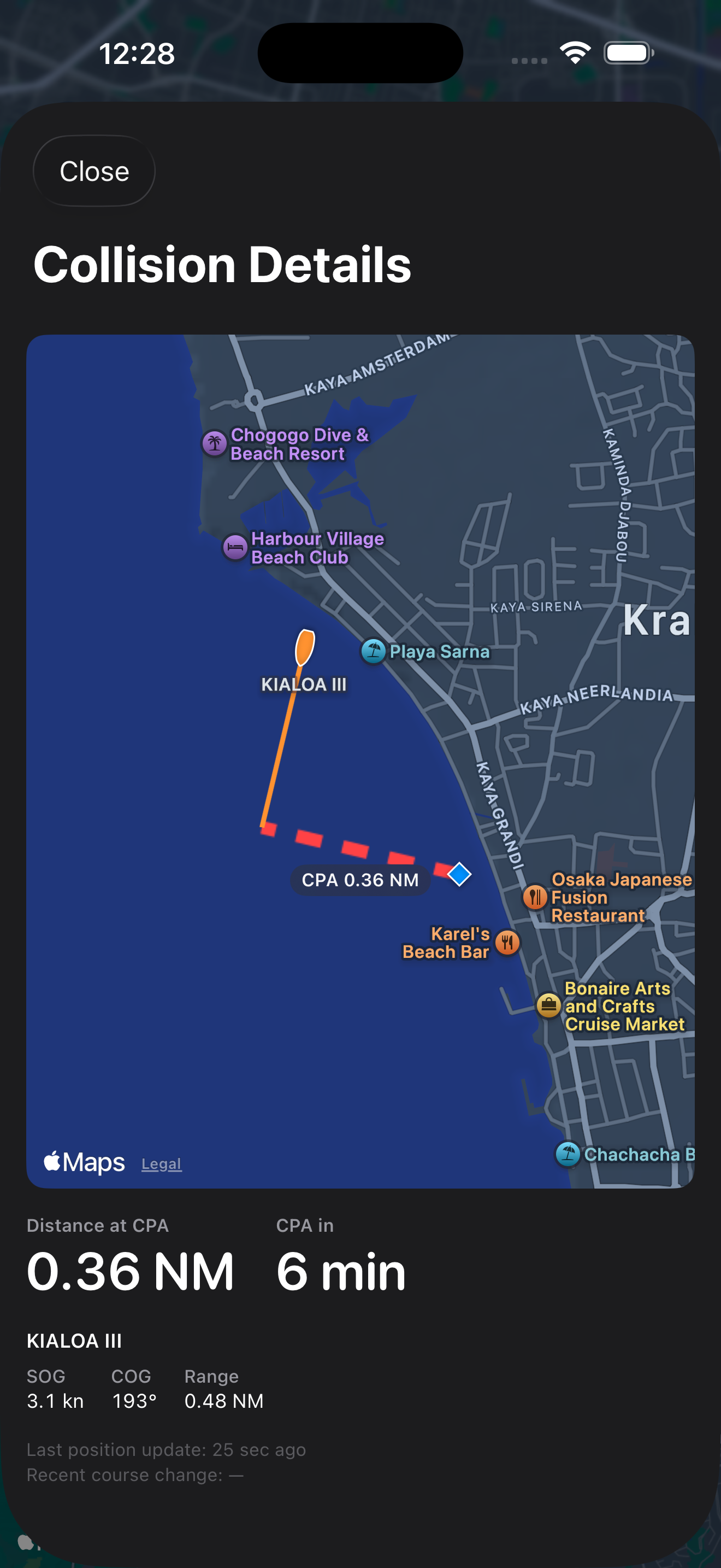 AIS collision details map